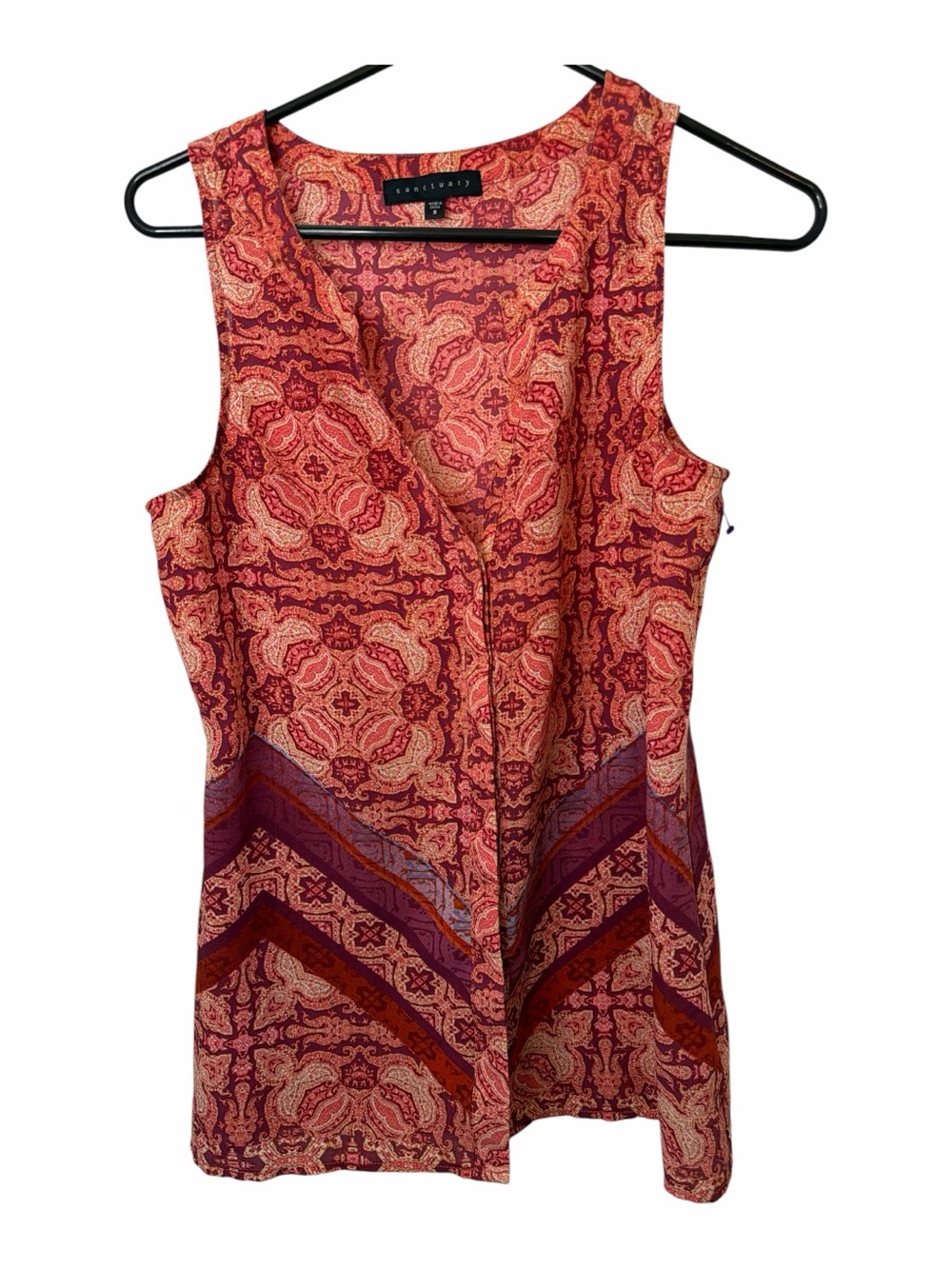 Sanctuary Tank Top Size Small Halter Racer Back Paisley Floral Red Orange Pink